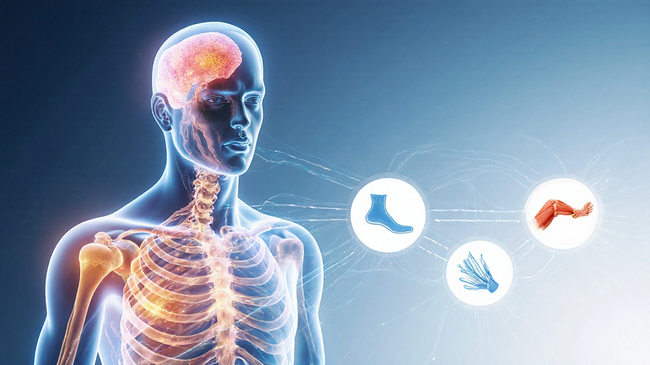 Transparentní tělo s rozkládajícími se jizvami a tokem energie.