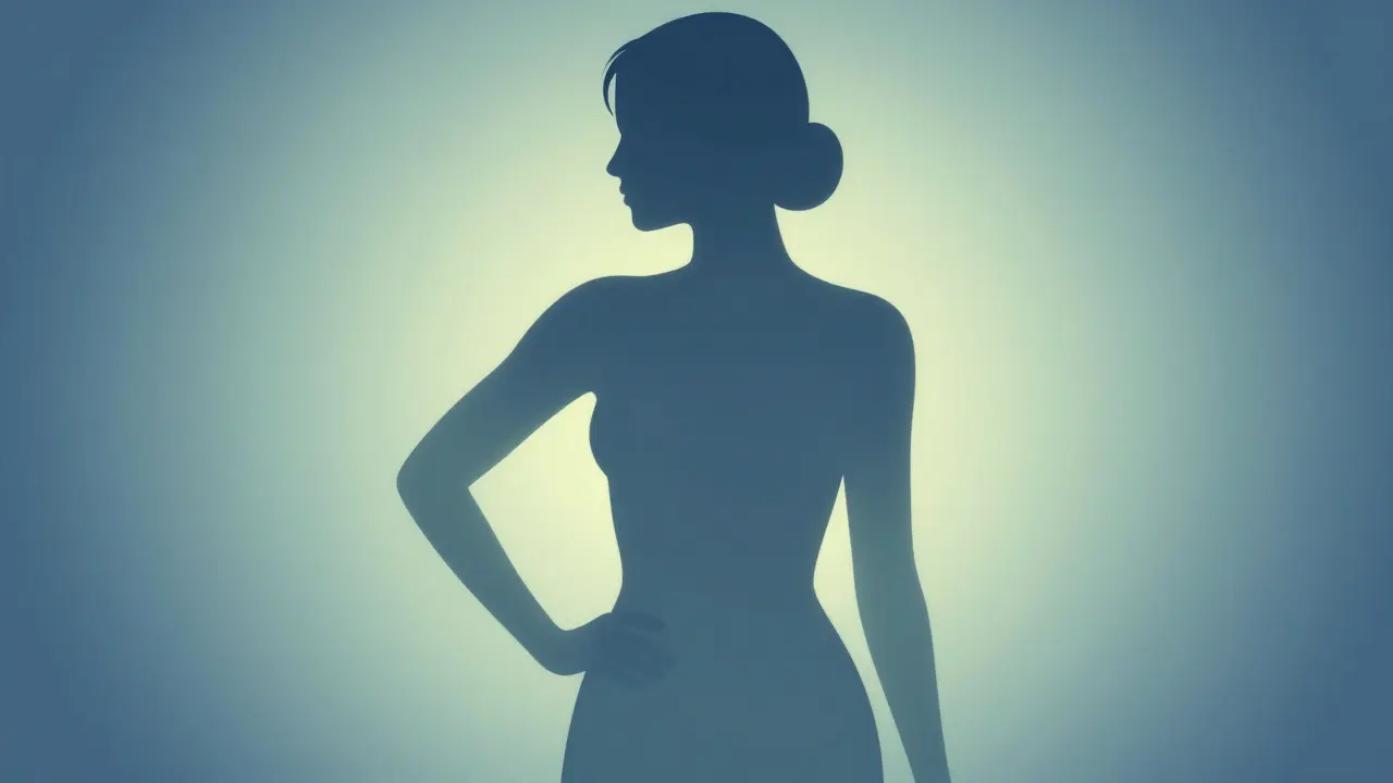 Silueta ženy vyjadřující sebevědomí a zdraví kůže.