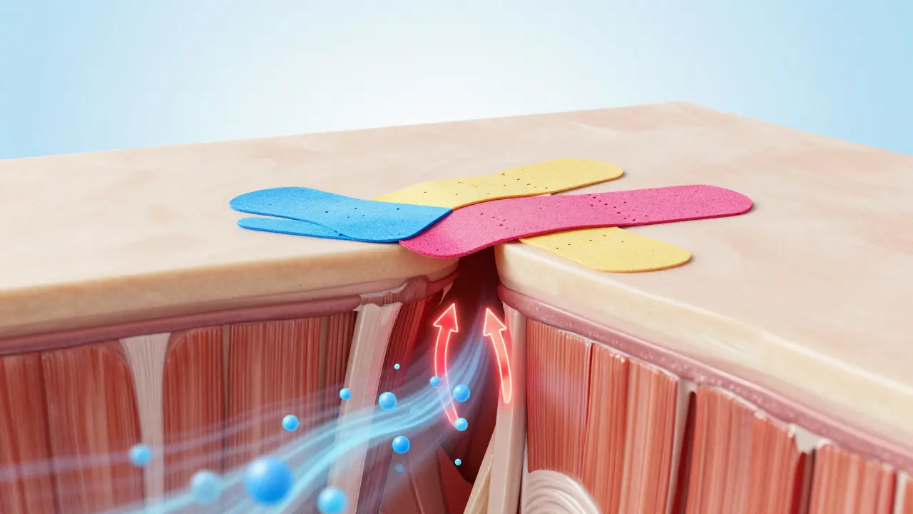 3D ilustrace mechanismu zvednutí kůže a zlepšení lymfatického odtoku.