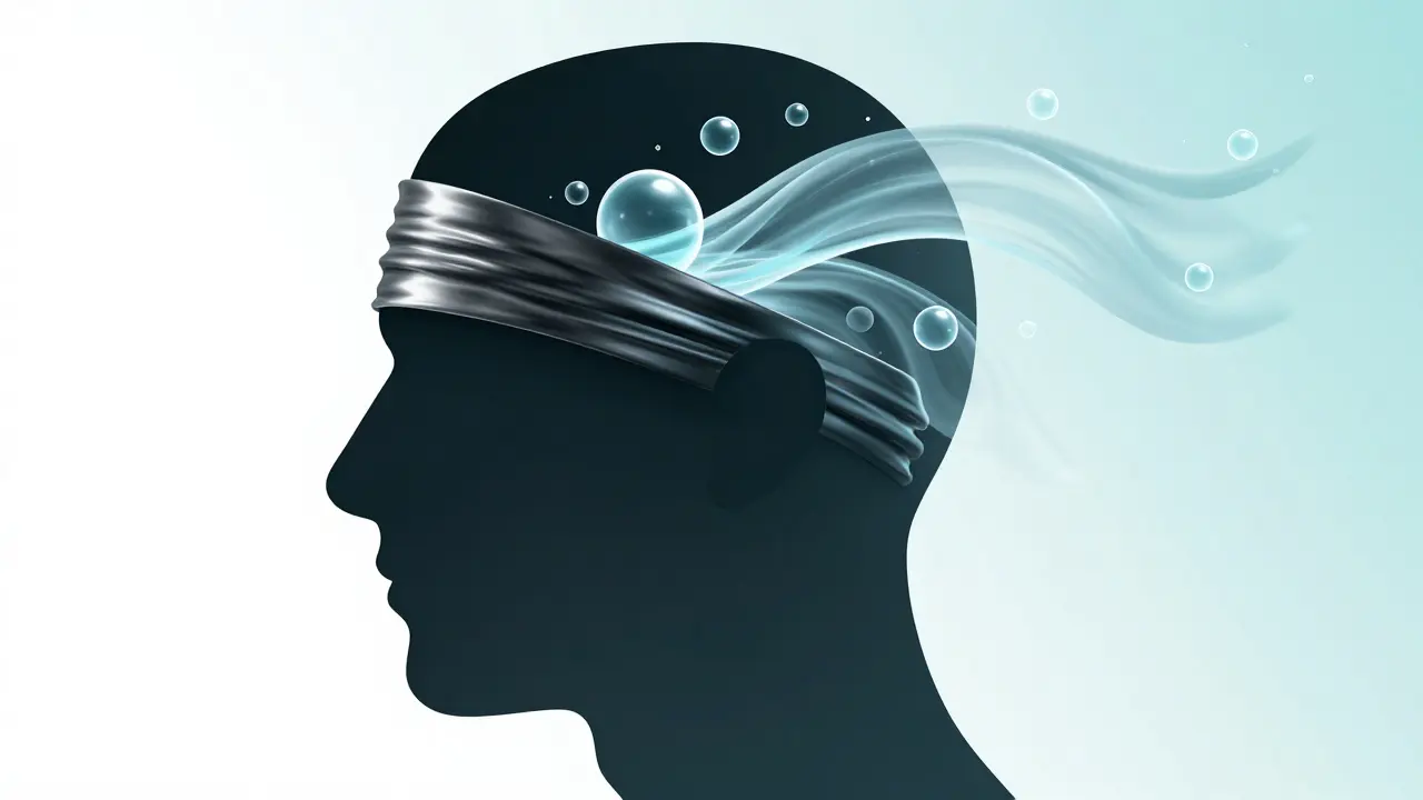 Konceptuální obraz uvolnění tlaku v hlavě a pocitu jasné mysli.