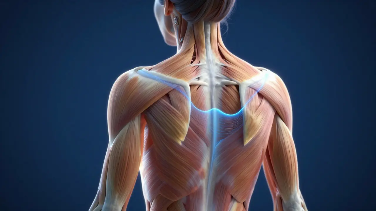 Konceptuální zobrazení uvolnění napětí v oblasti ramen a krku.