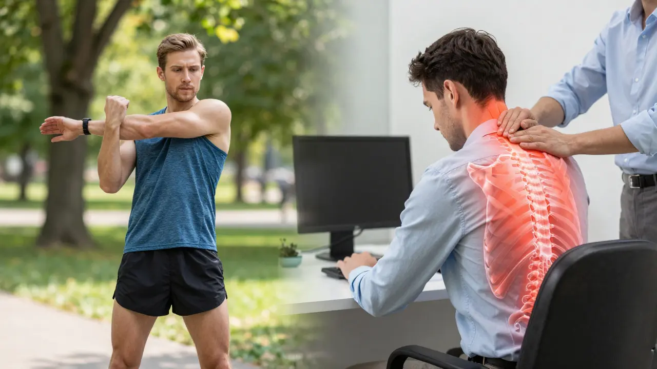 Sportovec a kancelářský pracovník s vizualizací svalového napětí