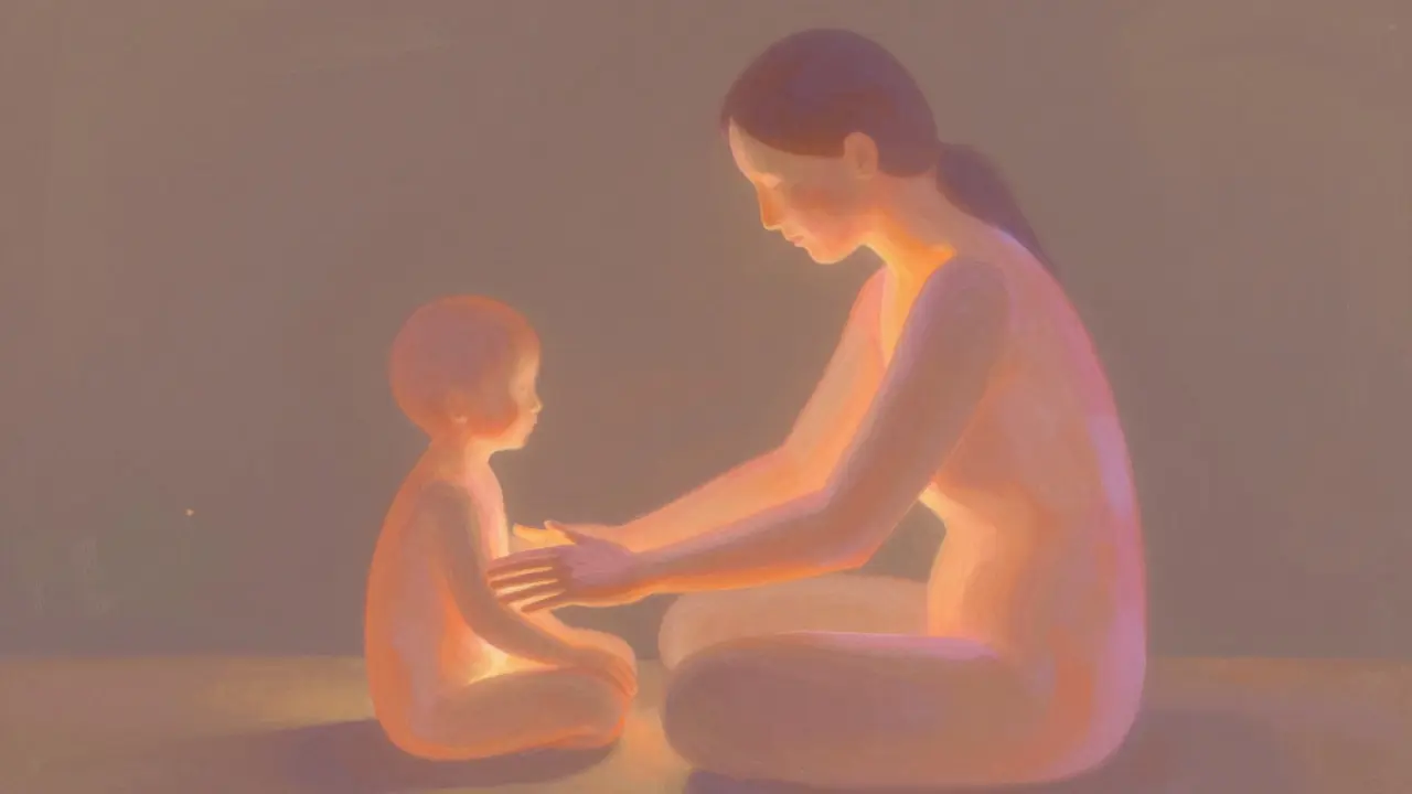 Abstraktní zobrazení emocionální vazby mezi rodičem a dítětem